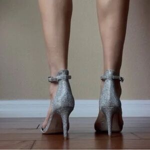 Vince Camuto Glittering Silver "Court" Ankle-Strap heels